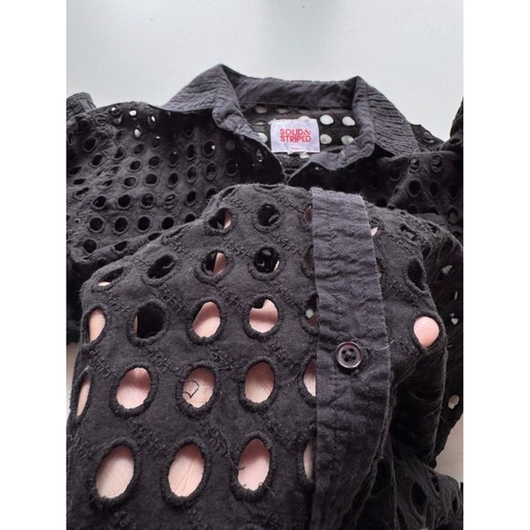 SOLID & STRIPED Black Cotton Eyelet Oxford Tunic Button Up Cover-Up, Size S - Picture 12 of 14